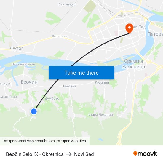 Beočin Selo IX - Okretnica to Novi Sad map