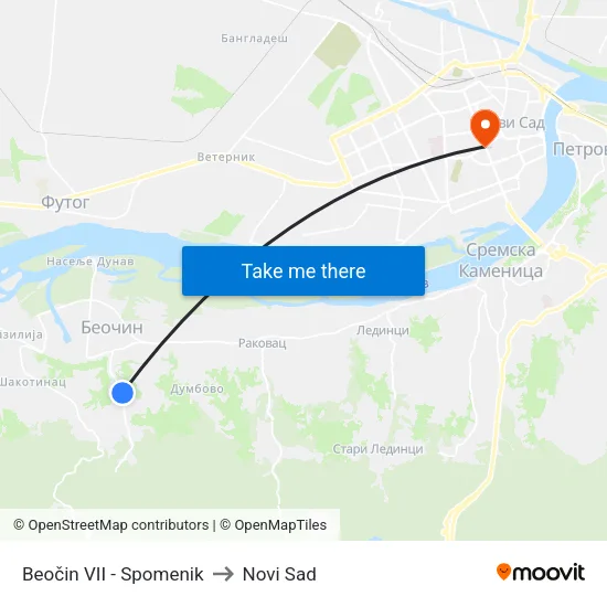 Beočin VII - Spomenik to Novi Sad map