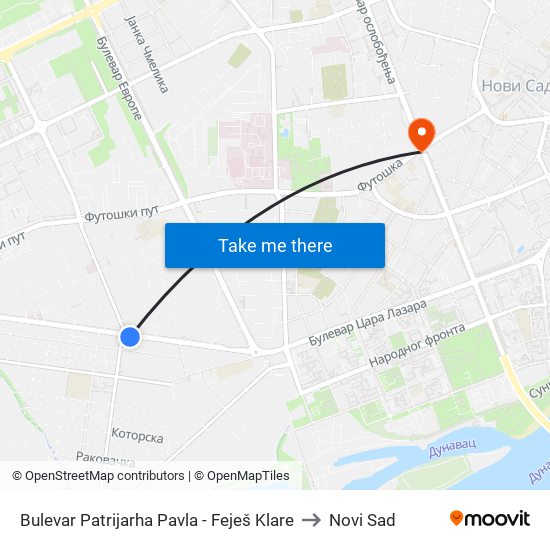 Bulevar Patrijarha Pavla - Feješ Klare to Novi Sad map
