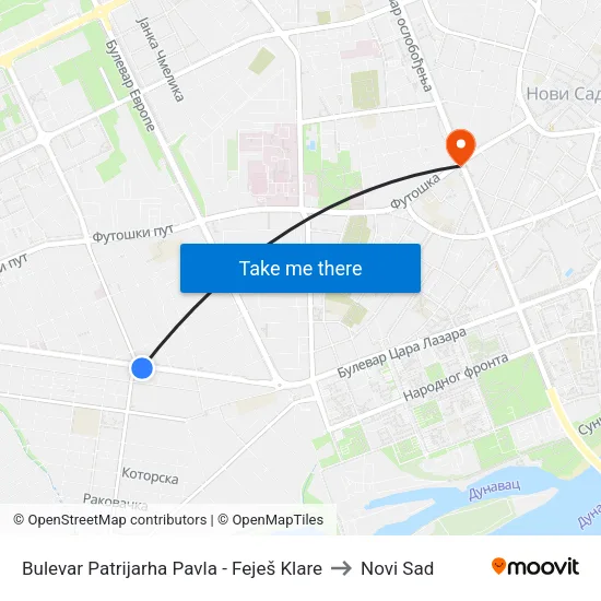 Bulevar Patrijarha Pavla - Feješ Klare to Novi Sad map