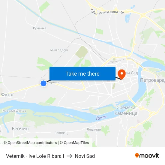 Veternik - Ive Lole Ribara I to Novi Sad map