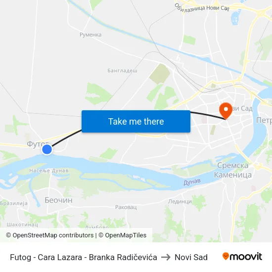 Futog - Cara Lazara - Branka Radičevića to Novi Sad map