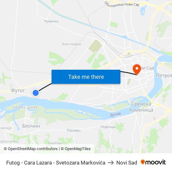 Futog - Cara Lazara - Svetozara Markovića to Novi Sad map