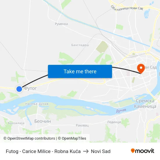 Futog - Carice Milice - Robna Kuća to Novi Sad map