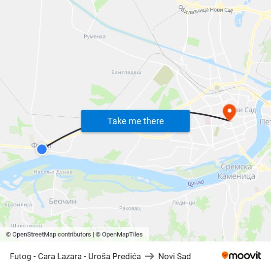 Futog - Cara Lazara - Uroša Predića to Novi Sad map