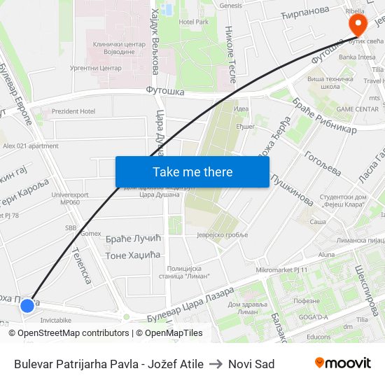 Bulevar Patrijarha Pavla - Jožef Atile to Novi Sad map