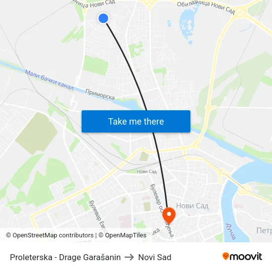 Proleterska - Drage Garašanin to Novi Sad map