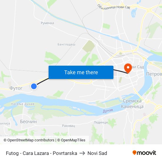Futog - Cara Lazara - Povrtarska to Novi Sad map