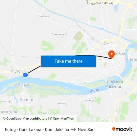 Futog - Cara Lazara - Đure Jakšića to Novi Sad map