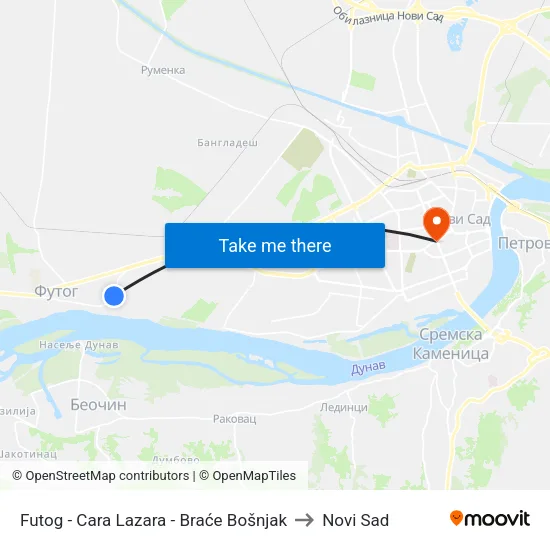 Futog - Cara Lazara - Braće Bošnjak to Novi Sad map