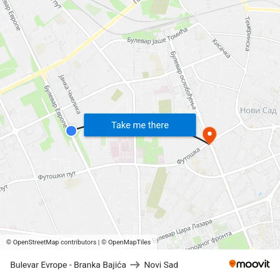 Bulevar Evrope - Branka Bajića to Novi Sad map
