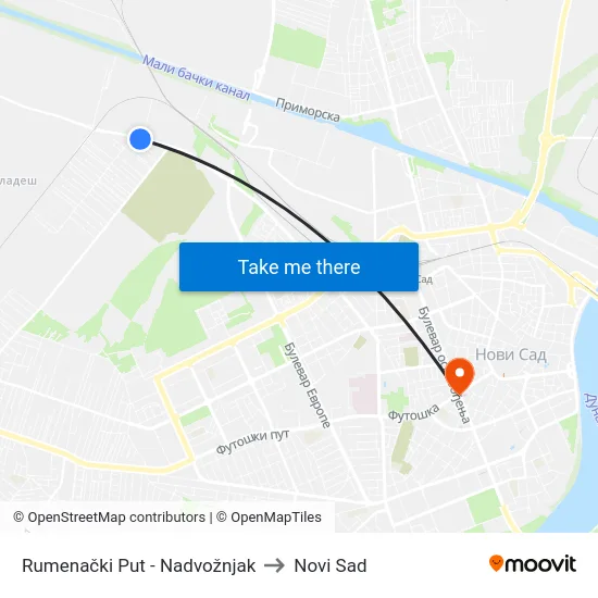 Rumenački Put - Nadvožnjak to Novi Sad map