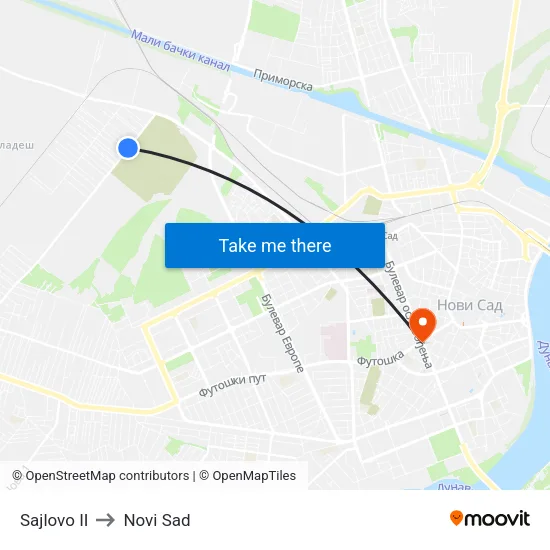 Sajlovo II to Novi Sad map