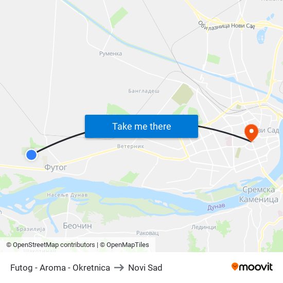 Futog - Aroma - Okretnica to Novi Sad map