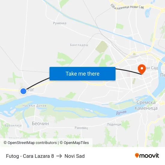 Futog - Cara Lazara 8 to Novi Sad map