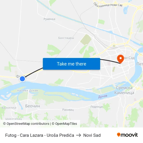 Futog - Cara Lazara - Uroša Predića to Novi Sad map