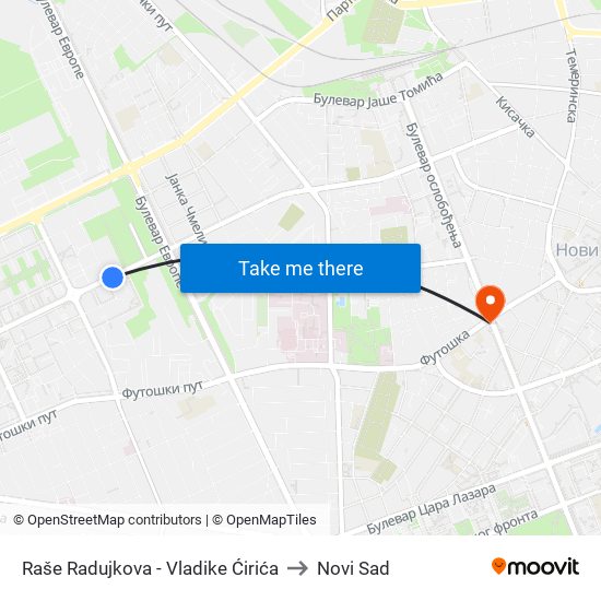 Raše Radujkova - Vladike Ćirića to Novi Sad map