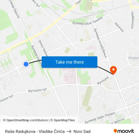 Raše Radujkova - Vladike Ćirića to Novi Sad map