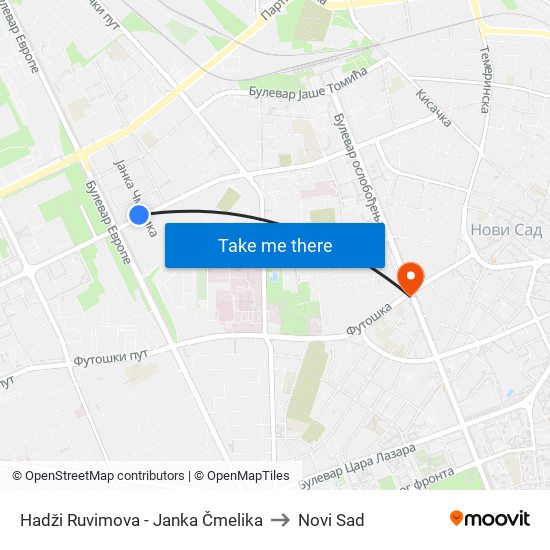 Hadži Ruvimova - Janka Čmelika to Novi Sad map
