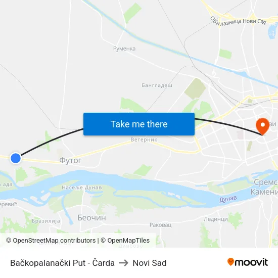 Bačkopalanački Put - Čarda to Novi Sad map