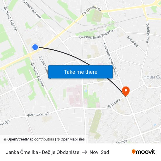 Janka Čmelika - Dečije Obdanište to Novi Sad map