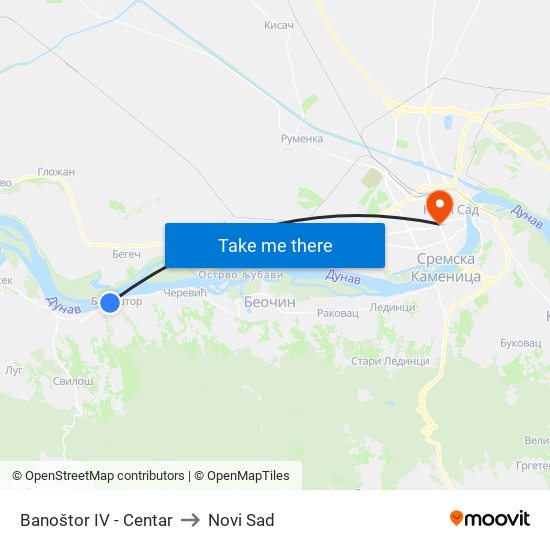 Banoštor IV - Centar to Novi Sad map