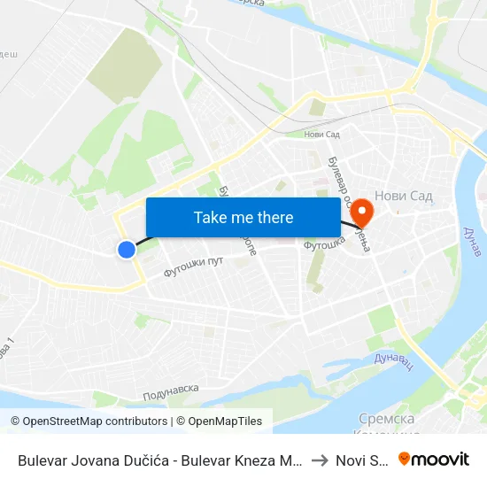 Bulevar Jovana Dučića - Bulevar Kneza Miloša to Novi Sad map