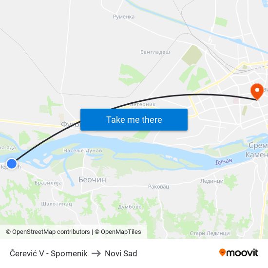 Čerević V - Spomenik to Novi Sad map