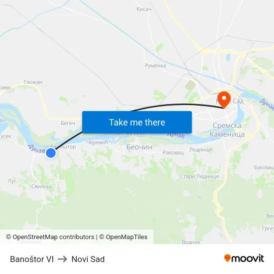 Banoštor VI to Novi Sad map
