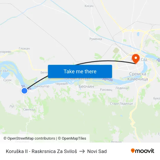 Koruška II - Raskrsnica Za Sviloš to Novi Sad map