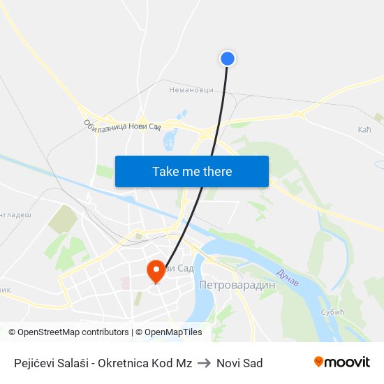 Pejićevi Salaši - Okretnica Kod Mz to Novi Sad map