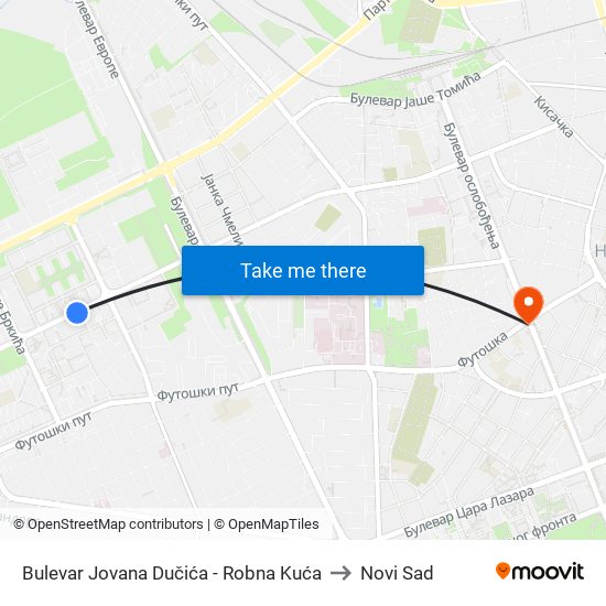 Bulevar Jovana Dučića - Robna Kuća to Novi Sad map