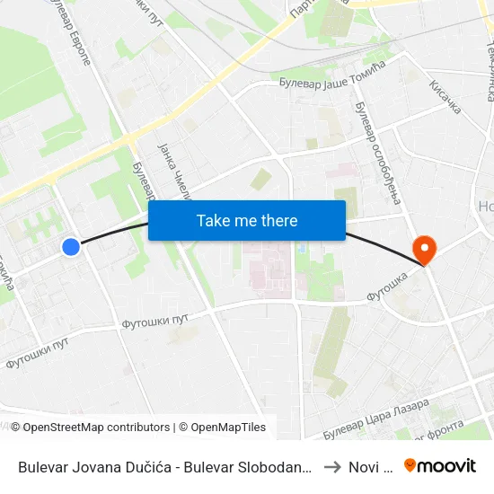 Bulevar Jovana Dučića - Bulevar Slobodana Jovanovića to Novi Sad map
