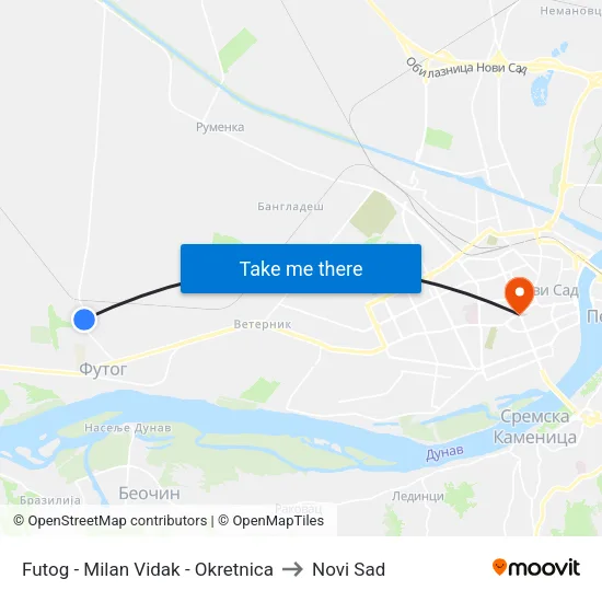 Futog - Milan Vidak - Okretnica to Novi Sad map