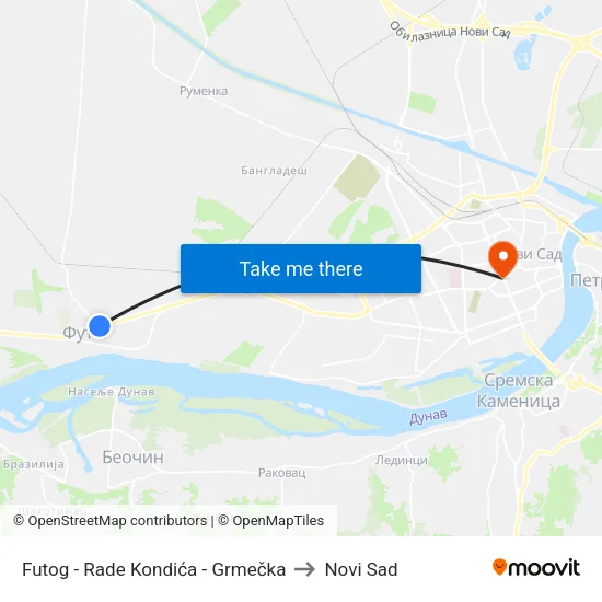 Futog - Rade Kondića - Grmečka to Novi Sad map