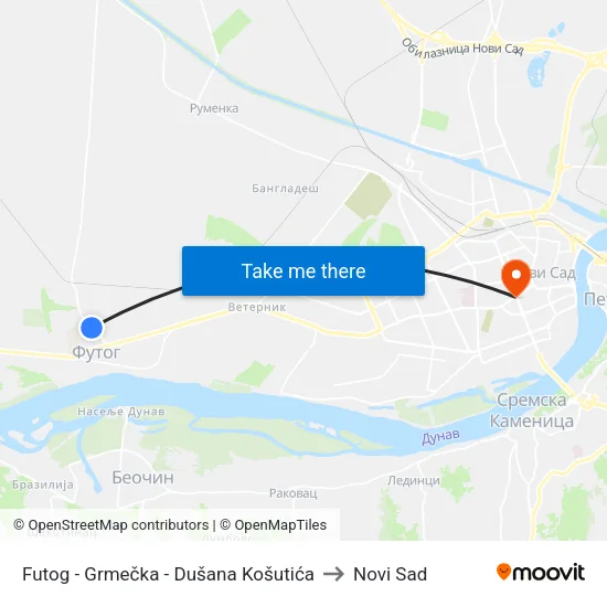 Futog - Grmečka - Dušana Košutića to Novi Sad map