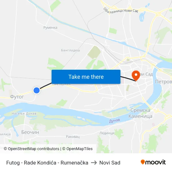 Futog - Rade Kondića - Rumenačka to Novi Sad map