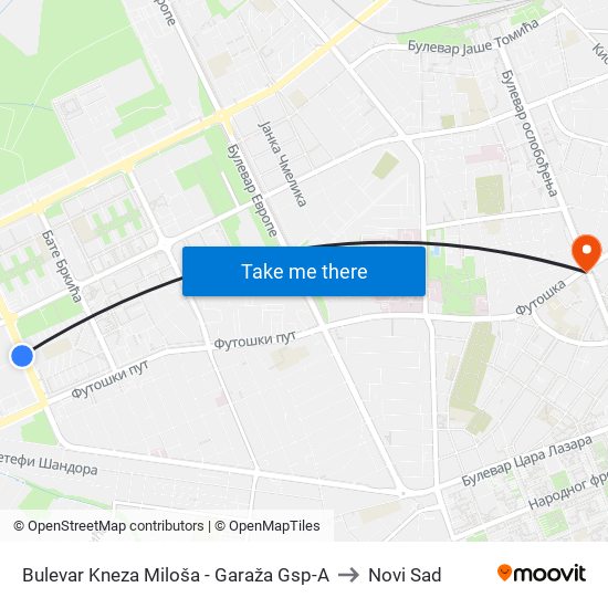 Bulevar Kneza Miloša - Garaža Gsp-A to Novi Sad map