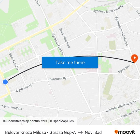 Bulevar Kneza Miloša - Garaža Gsp-A to Novi Sad map