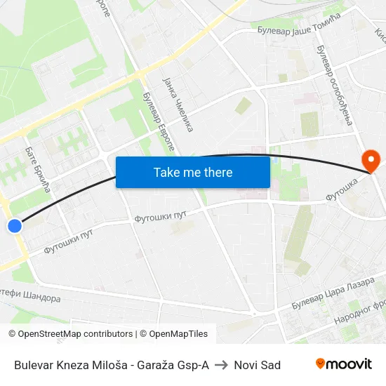 Bulevar Kneza Miloša - Garaža Gsp-A to Novi Sad map