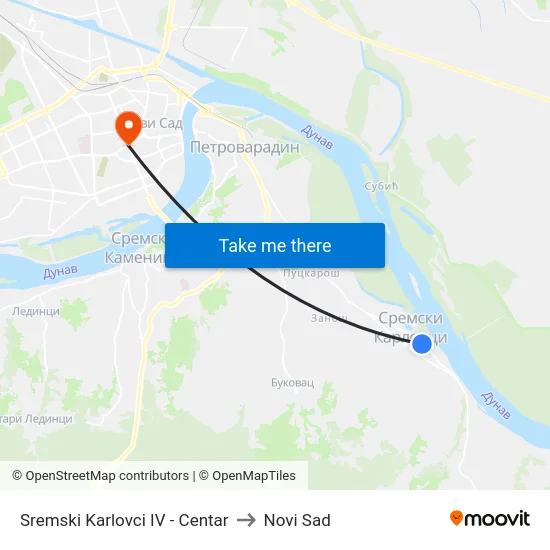 Sremski Karlovci IV - Centar to Novi Sad map