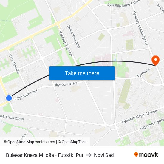 Bulevar Kneza Miloša - Futoški Put to Novi Sad map