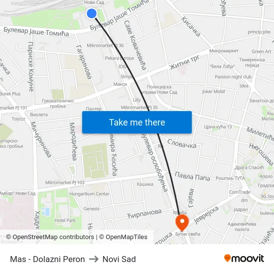 Mas - Dolazni Peron to Novi Sad map