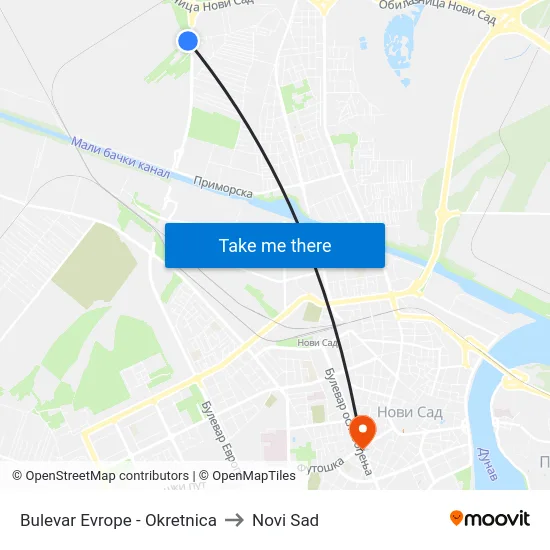 Bulevar Evrope - Okretnica to Novi Sad map