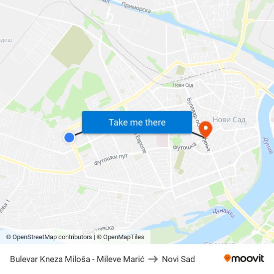 Bulevar Kneza Miloša - Mileve Marić to Novi Sad map