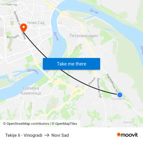 Tekije II - Vinogradi to Novi Sad map