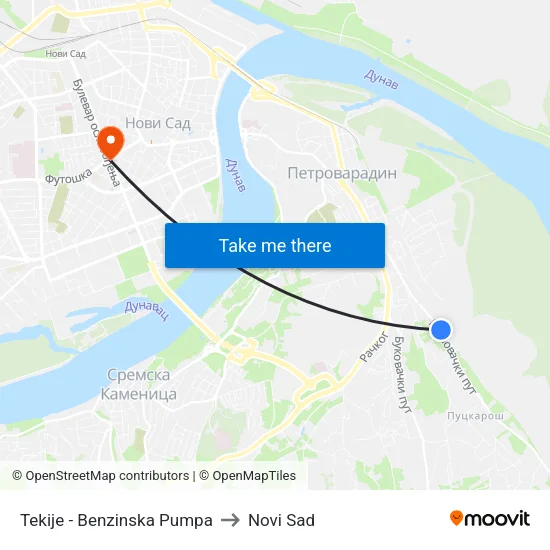 Tekije - Benzinska Pumpa to Novi Sad map