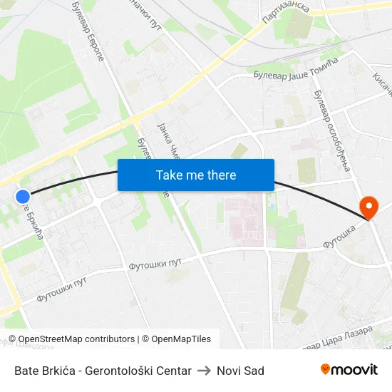 Bate Brkića - Gerontološki Centar to Novi Sad map