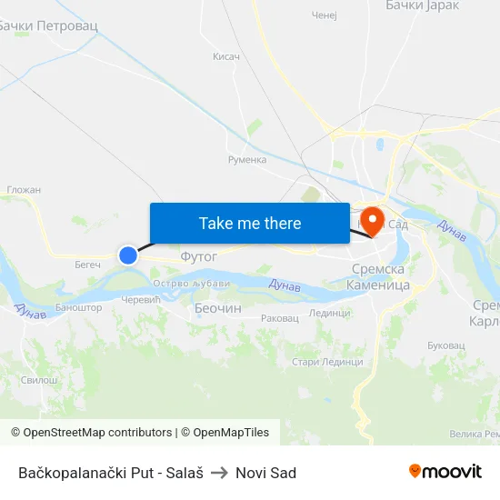 Bačkopalanački Put - Salaš to Novi Sad map