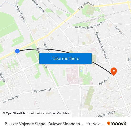 Bulevar Vojvode Stepe - Bulevar Slobodana Jovanovića to Novi Sad map